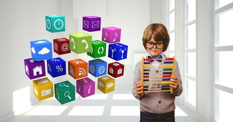 Poster - Little boy holding abacus by apps icons
