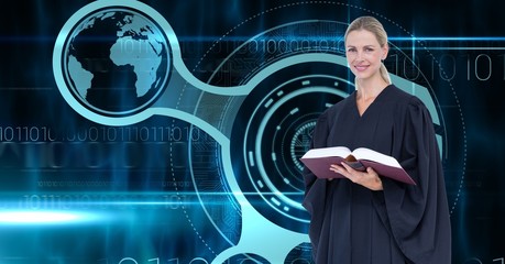 Poster - Digital composite image of judge against virtual screen