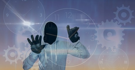 Wall Mural - Digital composite image of hacker touching screen