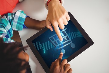Poster - hand pointing at screen with shopping cart on tablet
