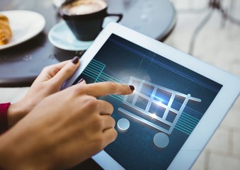 Poster - Person using Tablet with Shopping trolley icon