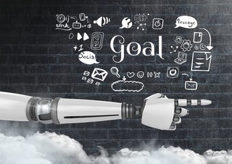 Poster - Android hand pointing and Goal text with drawings graphics