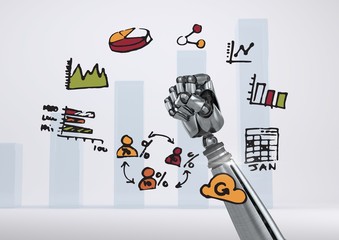 Poster - Android hand holding earth with drawings graphics