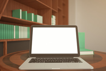 Poster - Blank white laptop in library