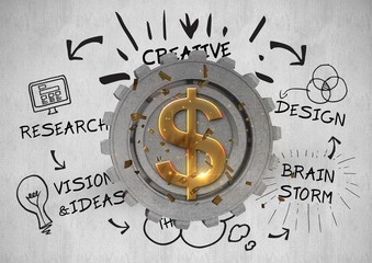 Poster - Composite image on dollar sign and business drawings