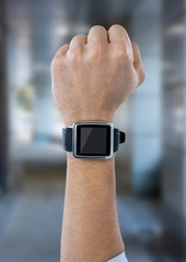 Poster - Fist in air with watch against blurry hallway