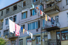 Clothes Drying In Traditional Way On The Street Of Batumi, Georgia
