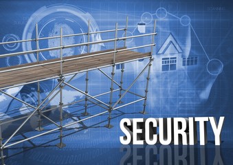 Poster - Security Text with 3D Scaffolding and technology interface