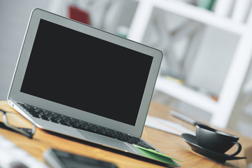 Poster - Workplace with blank notebook