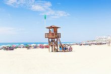 Tourism In Spain. View Of Beach In Rota, Cadiz, Spain.