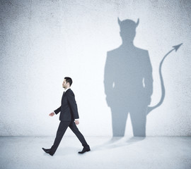 Poster - Walking businessman with devil shadow
