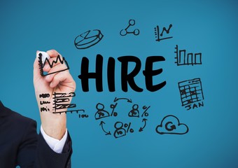 Poster - Hand drawing hire graphic. Blue background