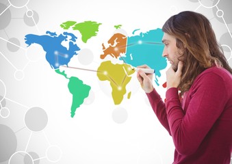 Poster - Man drawing on Colorful Map with connected background