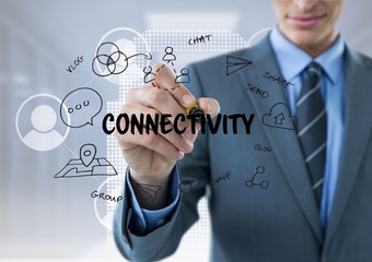 Poster - Business men drawing connectivity graphic