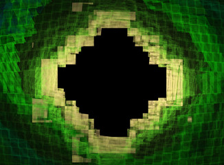 Poster - Fractal yellow-green rhombus on a black background