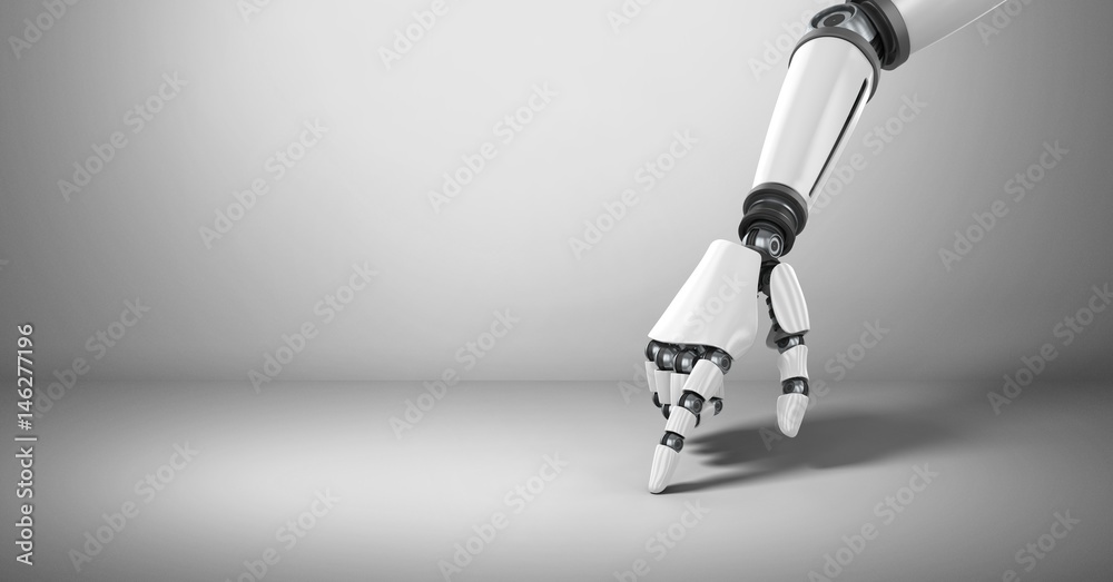 Android Robot hand pointing with grey background Stock Photo | Adobe Stock