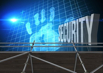 Poster - Security Text with 3D Scaffolding and hand grid interface