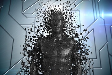 Poster - 3D black male AI against blue technical pattern