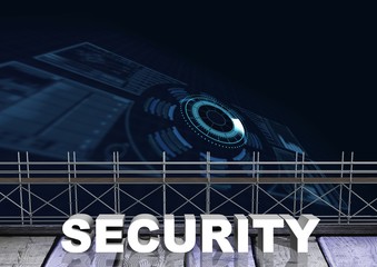 Poster - Security Text with 3D Scaffolding and technology interface