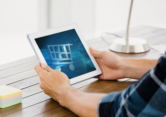 Poster - Person using Tablet with Shopping trolley icon