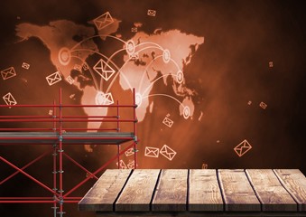 Poster - World Map Network with 3D Scaffolding