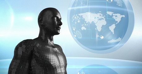 Poster - 3D black male AI against globe and flares
