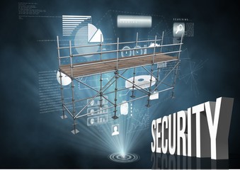 Poster - Security Text with 3D Scaffolding and technology interface