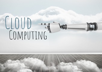 Poster - Android hand pointing and Cloud Computing text with clouds