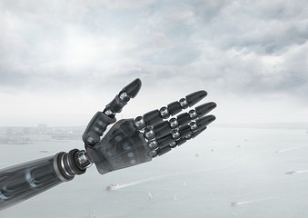 Poster - Android Robot hand open with bright sky background