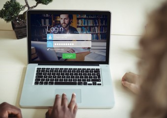 Poster - Laptop with bonsai. Login screen