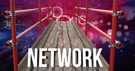 Poster - Network Text with 3D Scaffolding and space interface background
