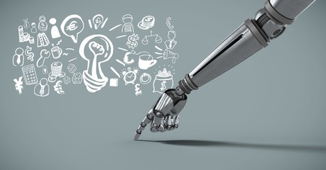 Poster - Android hand pointing with Business graphics drawings