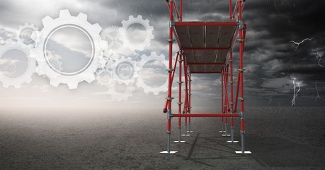 Poster - Sky landscape with technology interface and 3D Scaffolding