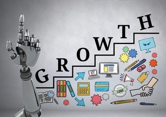 Poster - Android hand pointing with Growth text with drawings graphics
