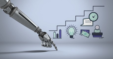 Poster - Android hand pointing with business graphic drawings