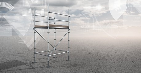 Poster - sky landscape with technology interface and 3d scaffolding