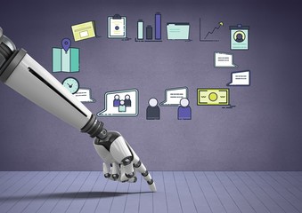 Poster - Android hand pointing with business drawings graphics