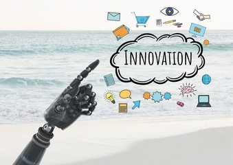Poster - Android hand pointing and Innovation text with drawings graphics