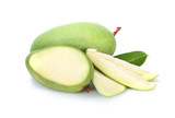 Fototapeta Mapy - Green mango isolated on a white background