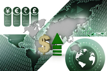Poster - 3d render Dollar rises arrow
