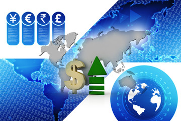 Poster - 3d render Dollar rises arrow
