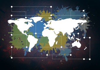 Poster - Colorful Map with paint splatters on wall background