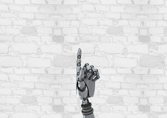 Poster - Android Robot hand pointing with bright wall background