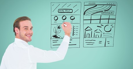 Poster - Portrait of businessman drawing mock ups of website