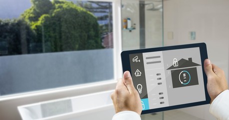 Poster - Hands using smart home application on tablet PC