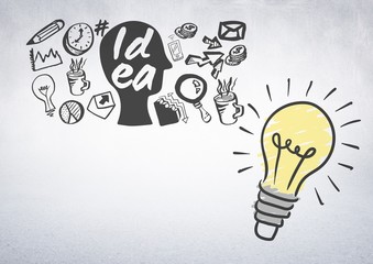 Poster - Colourful lightbulb with idea and business graphic drawings