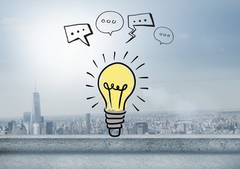 Aufkleber - Colourful lightbulb with chat bubble drawings graphics