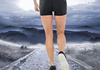 Wall Mural - Walking or jogging on mountain path