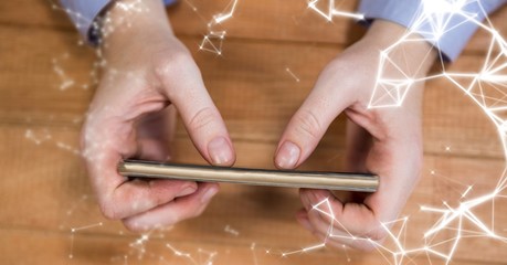 Poster - Hands with phone and white network overlay