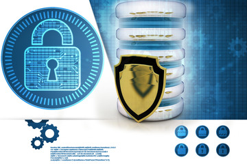 Poster - 3d rendering Database storage data base with protected shield
